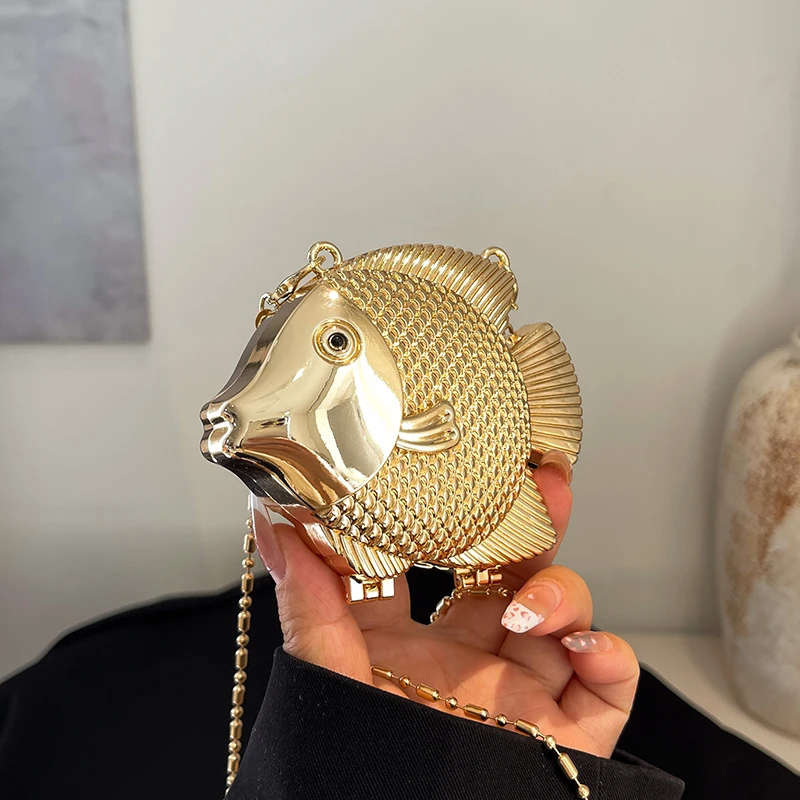 Mini Bag Evening Clutch - Schattige kleine visvorm metalen mini schoudertas
